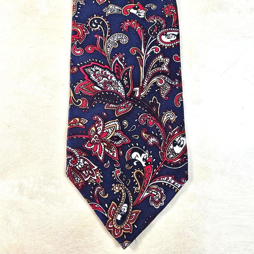 Disney Tie Mickey Mouse Balancine Paisley Blue Vintage Designer Silk Necktie - Picture 2 of 12